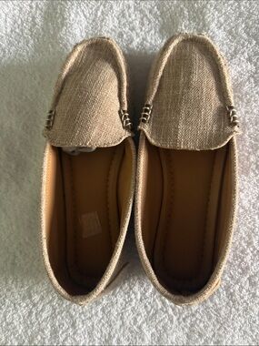 Women's Size 9.5 (41) Neutral Beige Slip-On Loafers - Casual Woven Flats
